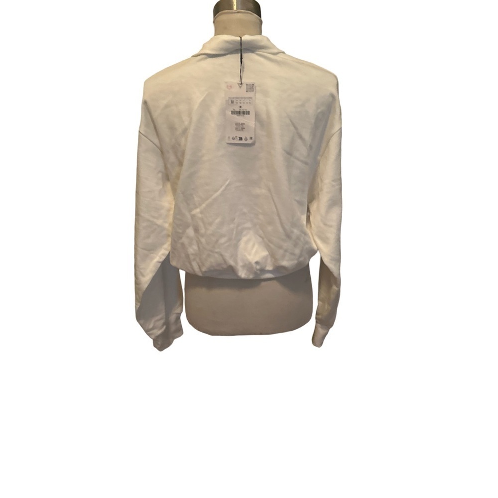 Zara Women’s Embroidered Graphic Print White Quarter-Zip Sweatshirt Size Medium - Picture 2 of 4